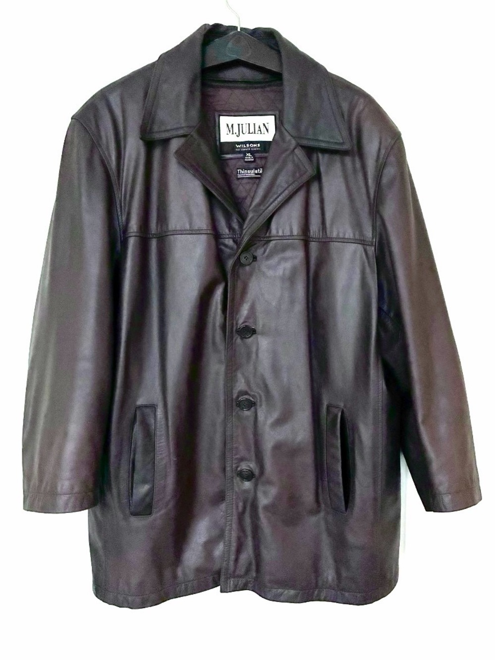 Vintage Wilsons M Julian Carob Leather Car Coat with Thinsulate Zip Out Liner